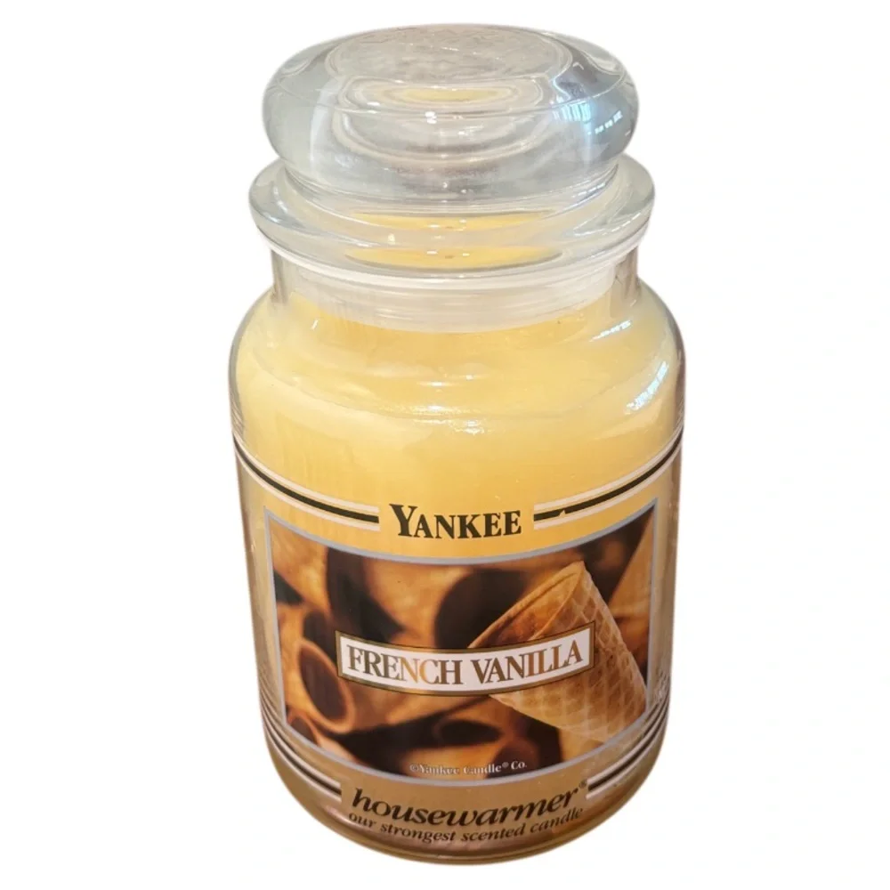 Yankee Candle Jar Black Band French Vanilla Rare Vintage Cream Off White 22 Oz